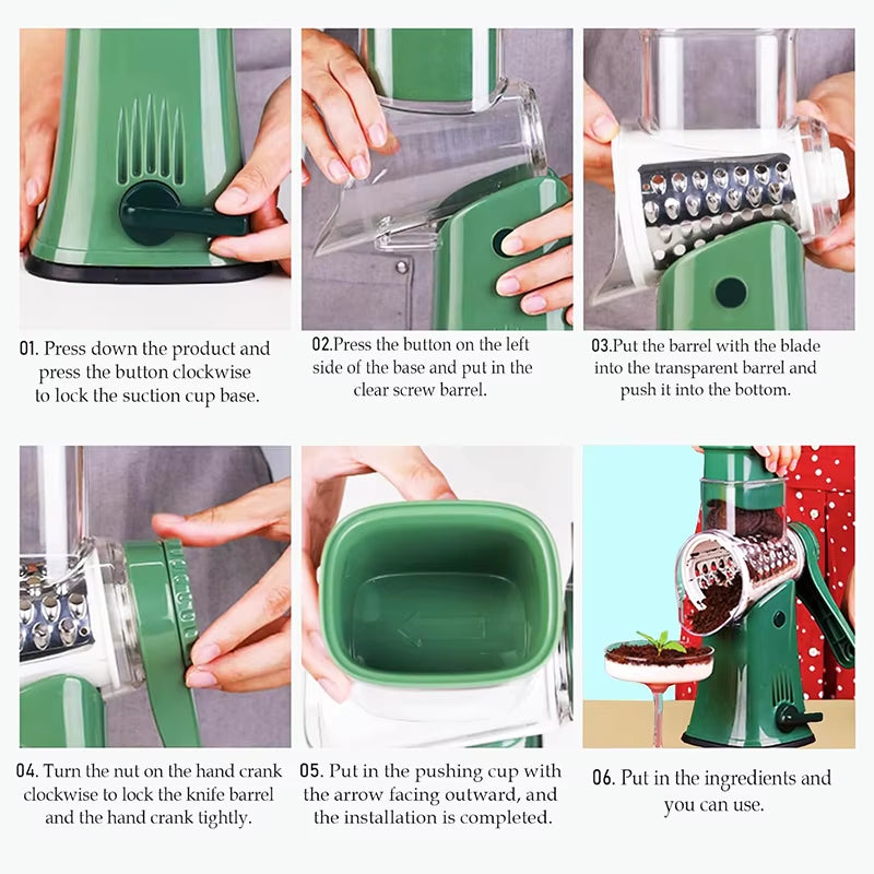 Transform Your Cooking with the 5-in-1 Rotary Cheese Grater: The Ultimate Kitchen Tool for Effortless Slicing, Shredding, and Chopping!