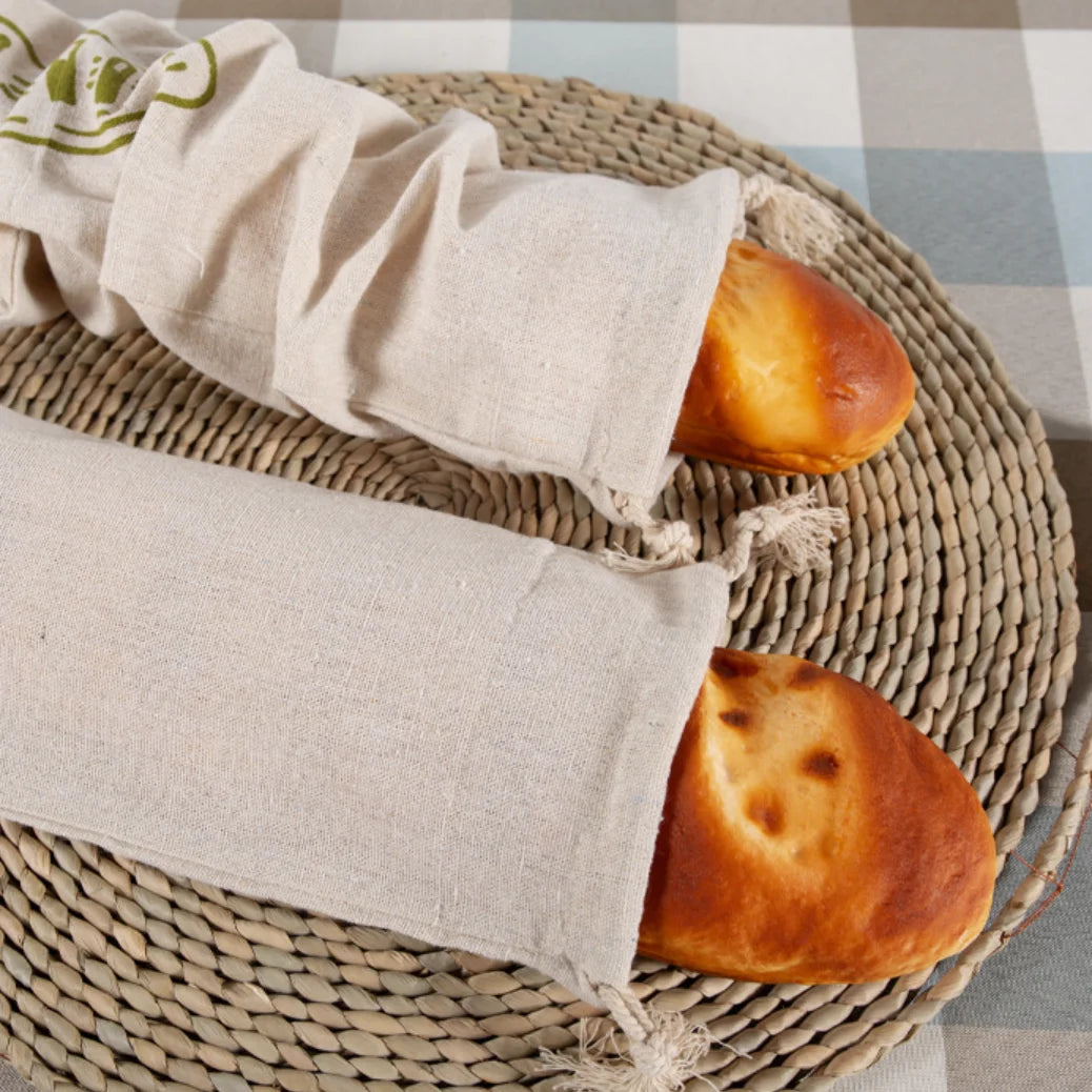Versatile Linen Bread Bags - Reusable Drawstring Storage for Artisan Breads and More