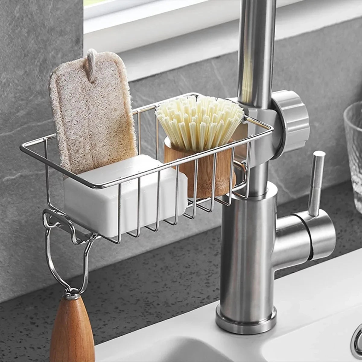Kitchen Sink Organiser Rack — Faucet  Sponge & Soap Holder | No Drilling | UK