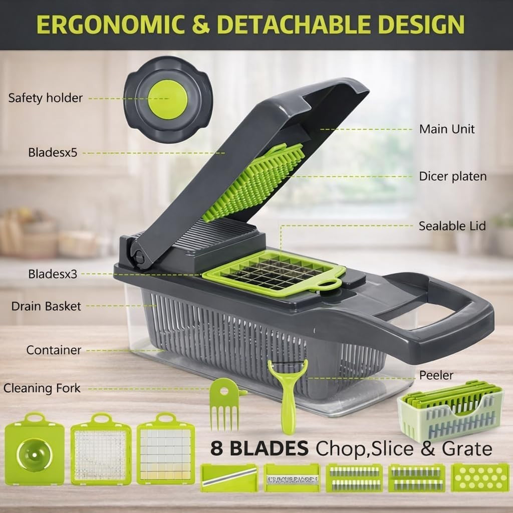 16-in-1 Vegetable Chopper & Mandoline Slicer – Effortless Meal Prep in Seconds