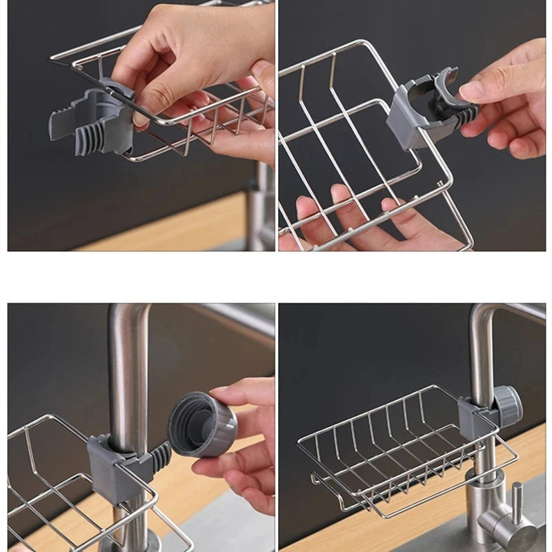 Kitchen Sink Organiser Rack — Faucet  Sponge & Soap Holder | No Drilling | UK