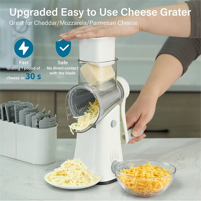 Transform Your Cooking with the 5-in-1 Rotary Cheese Grater: The Ultimate Kitchen Tool for Effortless Slicing, Shredding, and Chopping!