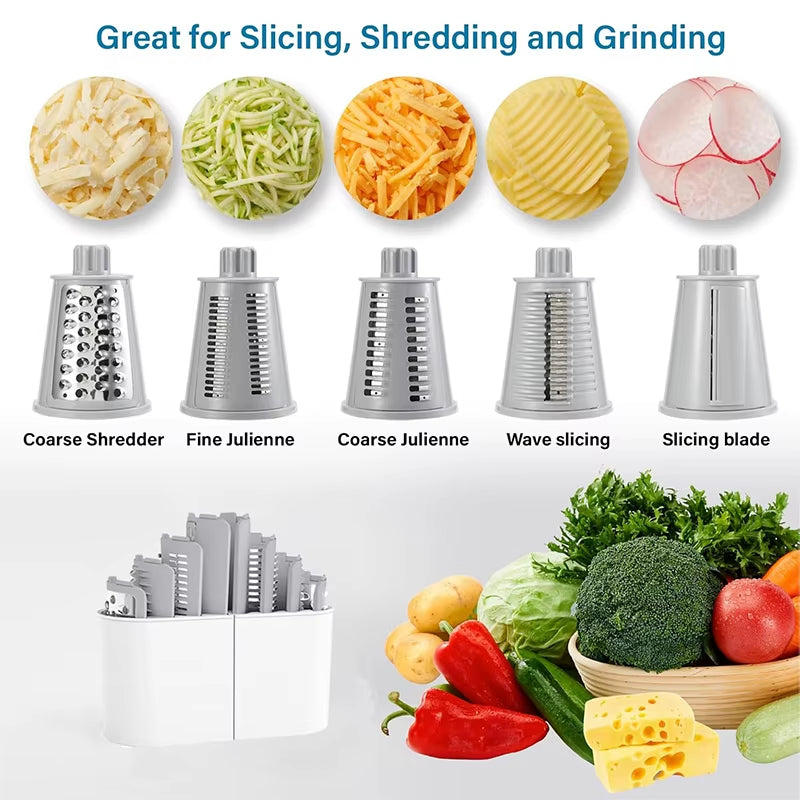 Transform Your Cooking with the 5-in-1 Rotary Cheese Grater: The Ultimate Kitchen Tool for Effortless Slicing, Shredding, and Chopping!