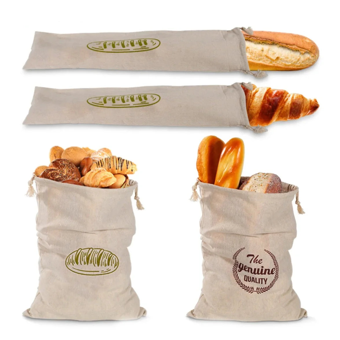 Versatile Linen Bread Bags - Reusable Drawstring Storage for Artisan Breads and More