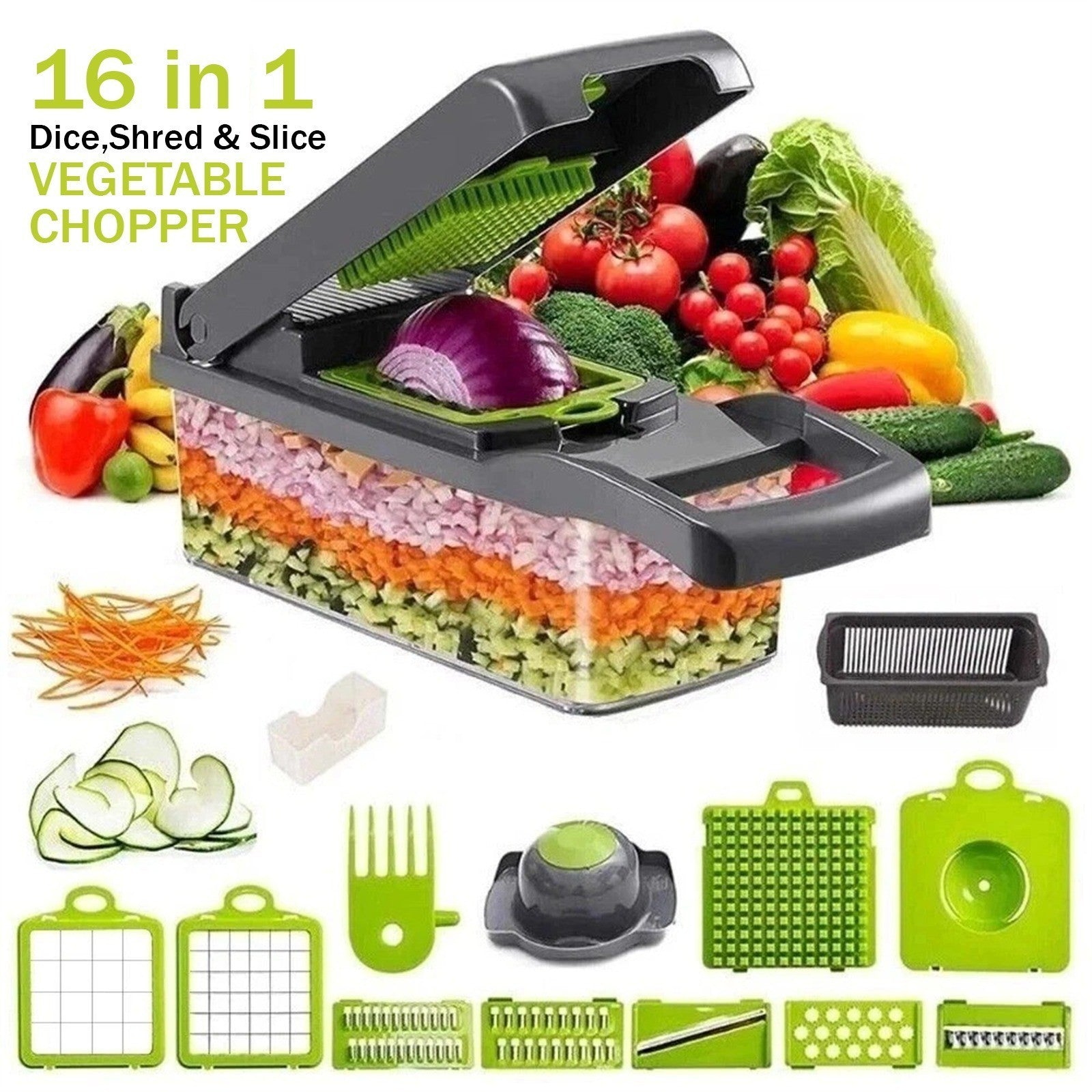 16-in-1 Vegetable Chopper & Mandoline Slicer – Effortless Meal Prep in Seconds