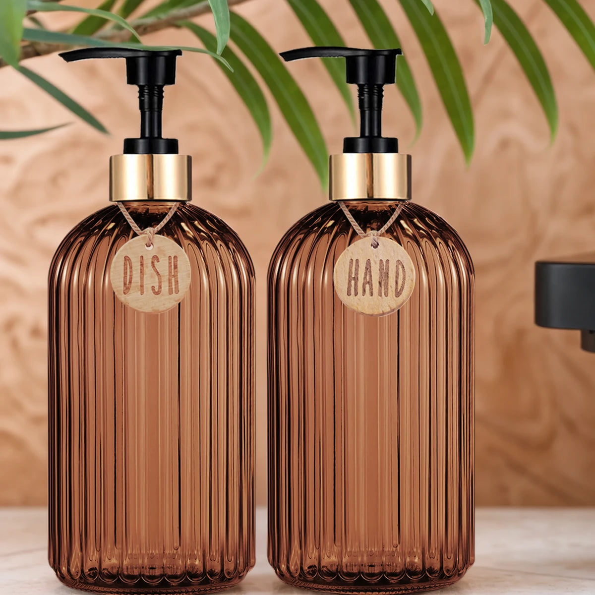 Stylish Amber Dish Soap Dispenser Bottle - Perfect for Your Kitchen & Bathroom Decor