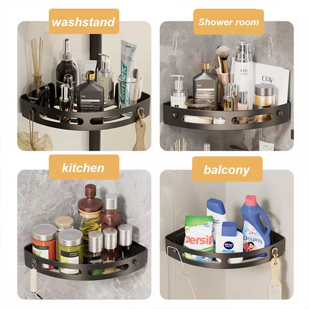 3PCS Organiser Storage Rack Corner Shower Caddy Self Adhesive Bathroom Bath Shelf