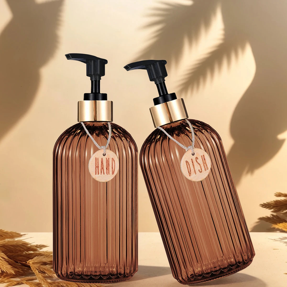 Stylish Amber Dish Soap Dispenser Bottle - Perfect for Your Kitchen & Bathroom Decor