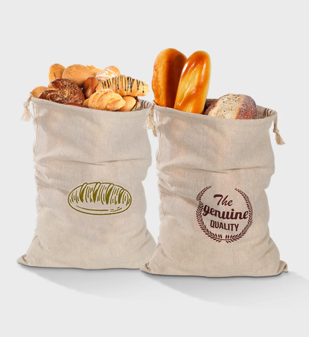Versatile Linen Bread Bags - Reusable Drawstring Storage for Artisan Breads and More
